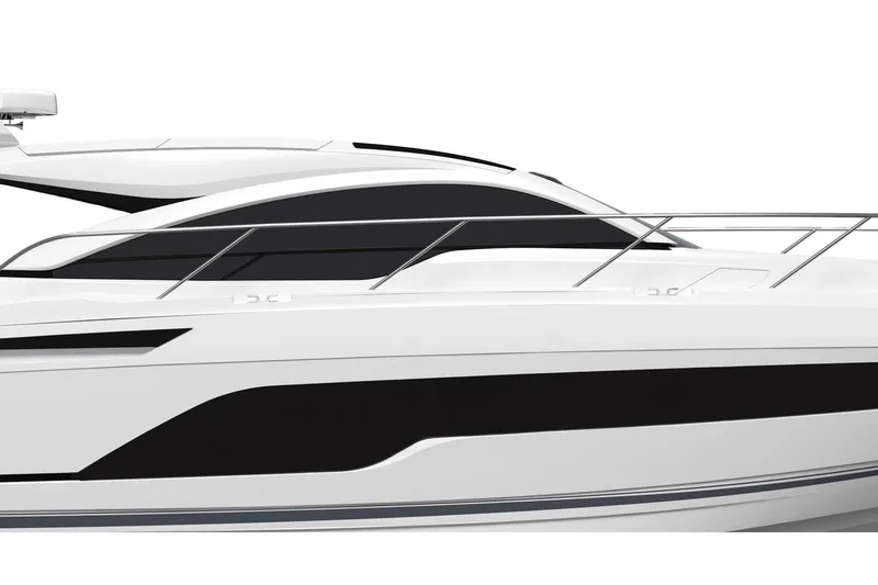 Slide: The Image of 2026 Fairline Targa 47 GT luxury yacht, sleek design, side view, modern aesthetics. - 13