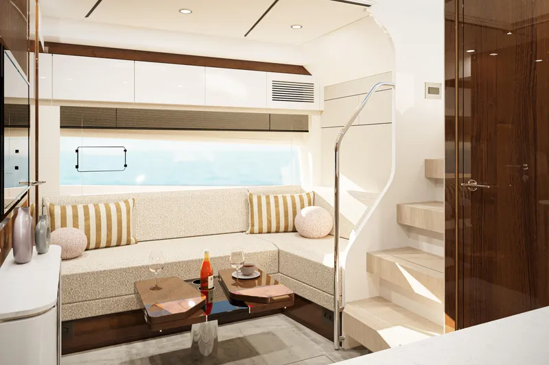 Slide: The Image of Luxurious interior of 2026 Fairline Targa 47 GT yacht with elegant seating and modern design. - 4