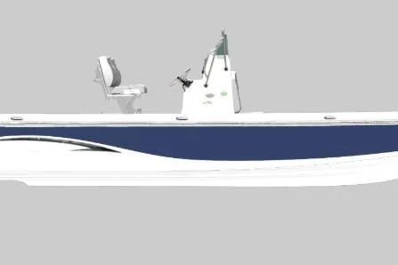 The Image of 2026 Blazer PureBay 2200 boat, sleek design, blue and white color scheme. - 1