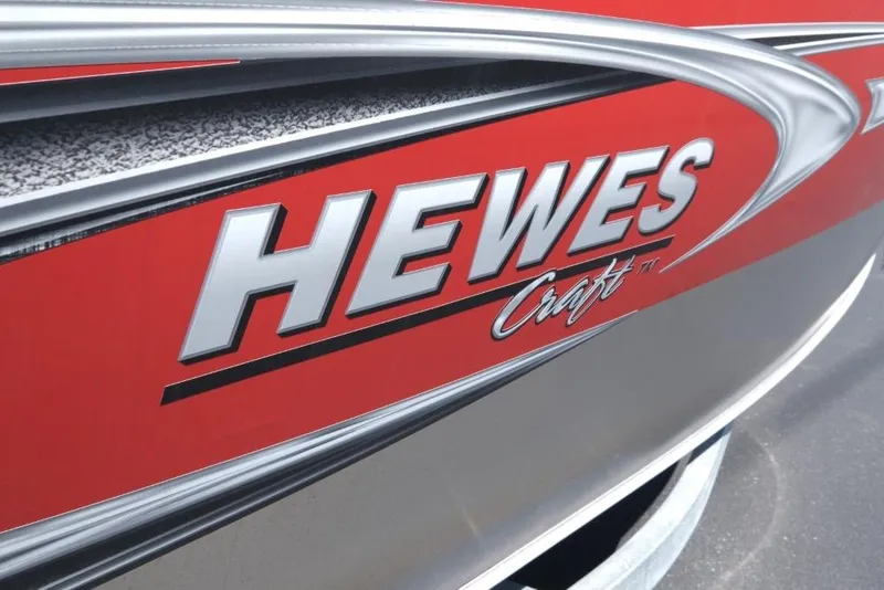 Slide: The Image of 2019 Hewescraft 200 ProV boat logo on red and silver background. - 16