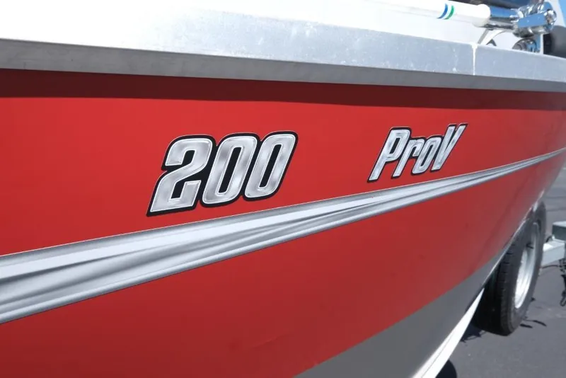 Slide: The Image of Red 2019 Hewescraft 200 ProV boat with silver lettering on the side. - 6