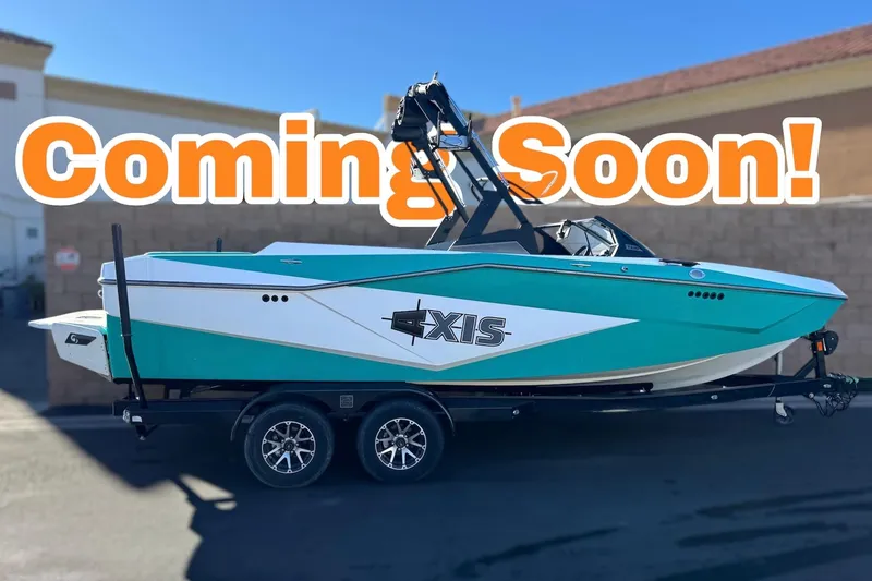 The Image of 2023 Axis T220 boat on trailer with "Coming Soon!" text overlay. - 1