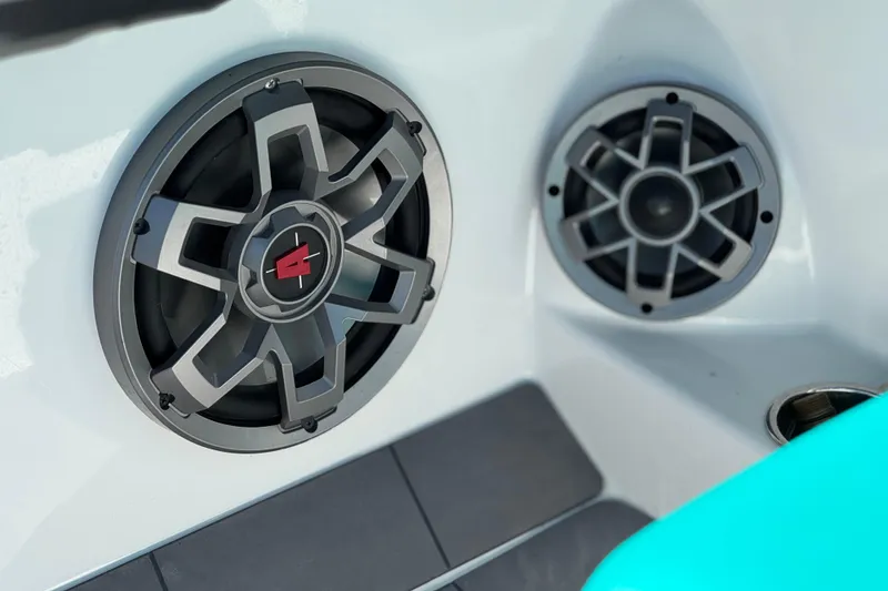 Slide: The Image of 2023 Axis T220 boat speakers with sleek design and modern audio technology. - 33