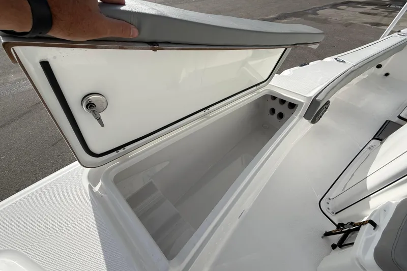 Slide: The Image of Open storage compartment on 2026 Blazer Bay Makaira 2600 boat deck. - 40