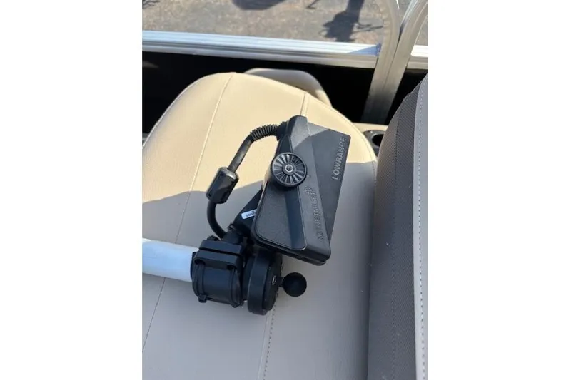 Slide: The Image of Lowrance device on 2021 Sun Tracker Bass Buggy 18 DLX boat seat. - 63