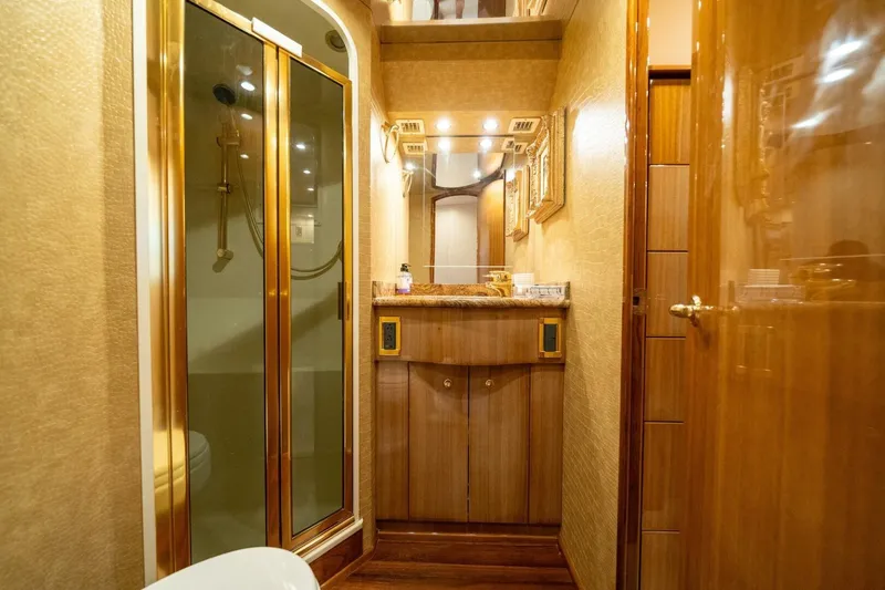 Slide: The Image of Luxurious bathroom interior of 2006 Viking 68 Convertible yacht with shower and vanity. - 47