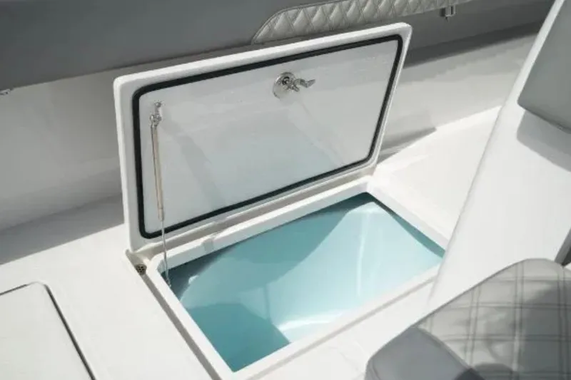 Slide: The Image of Open storage compartment on 2024 Front Runner 37 Catamaran, featuring sleek design and modern finish. - 100