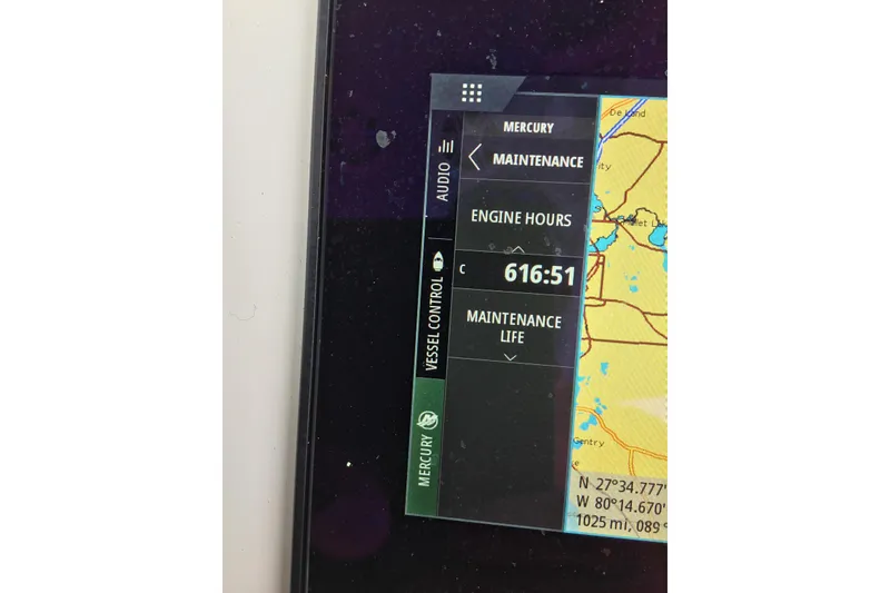 Slide: The Image of Display screen showing 616 engine hours on a 2020 Yellowfin 24 Bay CE boat. - 34