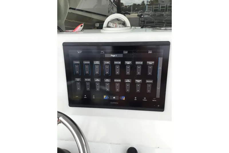 Slide: The Image of Garmin touchscreen control panel on 2020 Yellowfin 24 Bay CE boat dashboard. - 36
