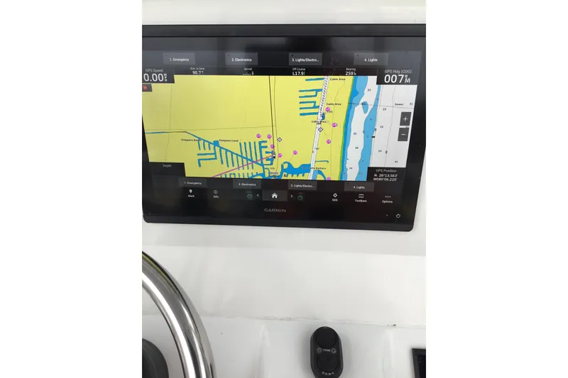 Slide: The Image of Garmin navigation display on 2020 Yellowfin 24 Bay CE boat dashboard. - 37
