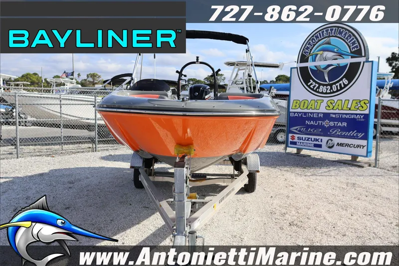Slide: The Image of 2020 Bayliner Element E16 boat on trailer at Antonietti Marine sales lot. - 4