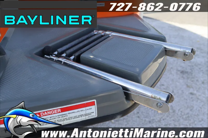 Slide: The Image of 2020 Bayliner Element E16 boat ladder and platform, Antonietti Marine branding. - 8