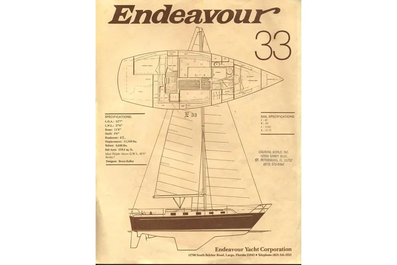 Slide: The Image of 1984 Endeavour 33 yacht blueprint with specifications and design details. - 31