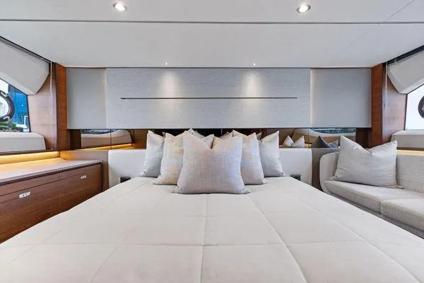 Slide: The Image of Luxurious interior of 2020 Princess V55 yacht with elegant bedding and modern design. - 34