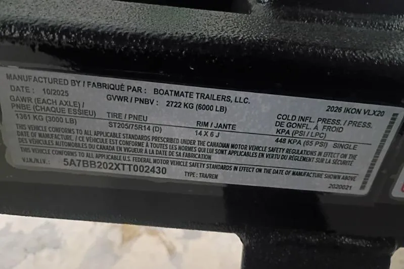 Slide: The Image of Label on a 2026 iKon VLS 20 trailer detailing specifications and compliance information. - 10