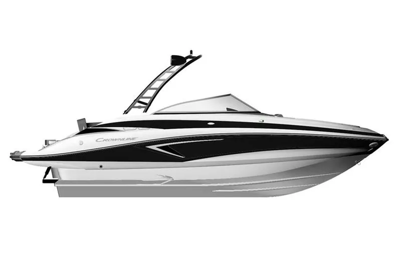 The Image of 2026 Crownline Eclipse E255 boat, sleek design, side view, black and white color scheme. - 1