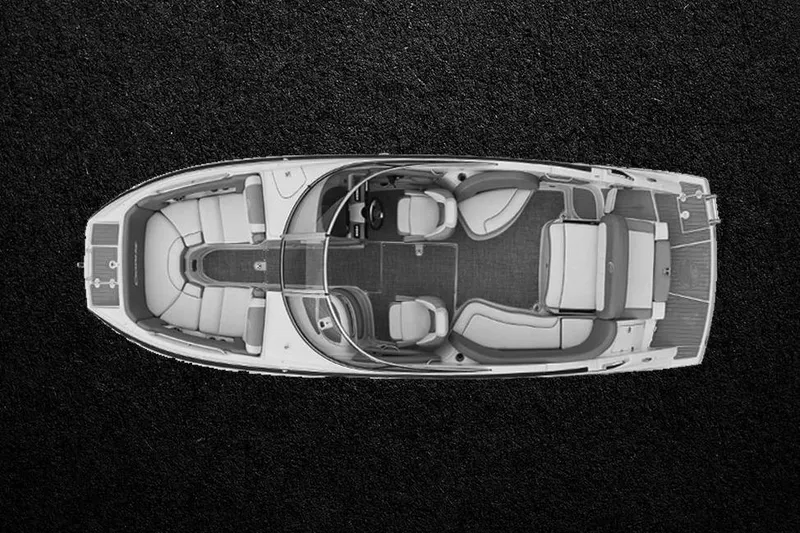 Slide: The Image of Top view of 2026 Crownline Eclipse E255 boat on textured black background. - 10