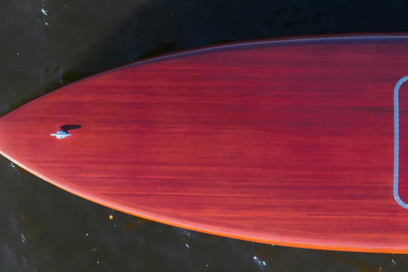 Slide: The Image of Overhead view of 1998 Custom 30 Gentleman's Racer with polished wooden deck. - 13