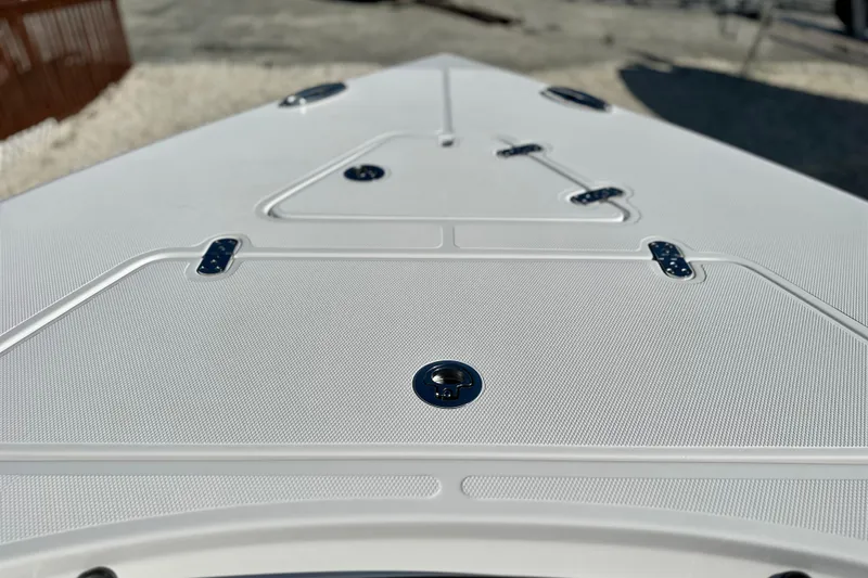 Slide: The Image of 2024 Fountain 34 Tournament Edition boat deck with sleek design and hardware. - 5