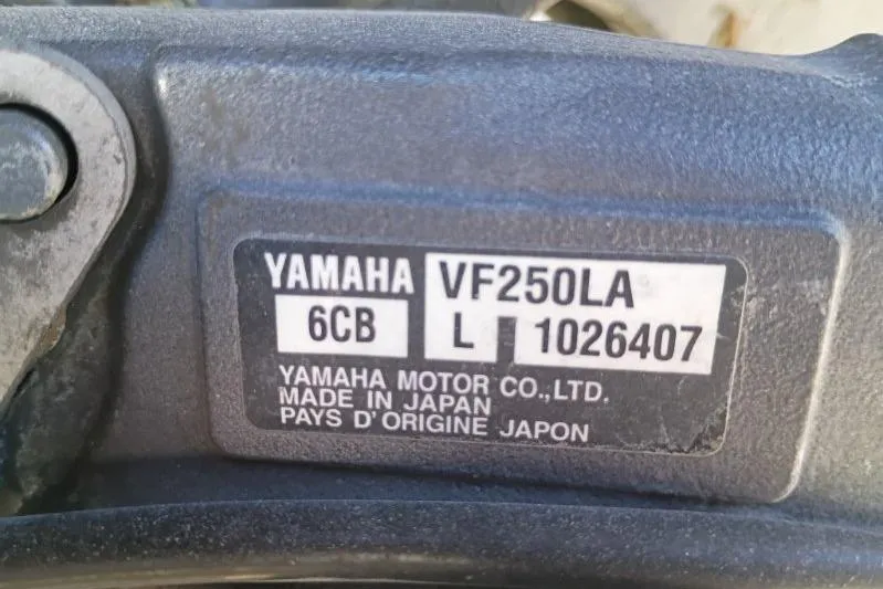 Slide: The Image of Yamaha VF250LA engine label on 2021 Skeeter ZXR20, made in Japan. - 10