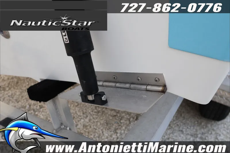Slide: The Image of 2026 NauticStar 222 Offshore boat detail with contact information and logo. - 14
