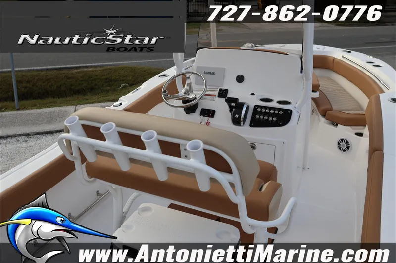 Slide: The Image of 2026 NauticStar 222 Offshore boat interior with helm, seating, and controls. - 15