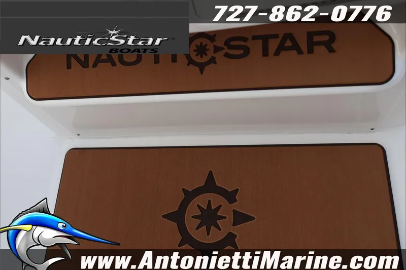 Slide: The Image of NauticStar 222 Offshore 2026 boat branding with contact details and logo. - 18