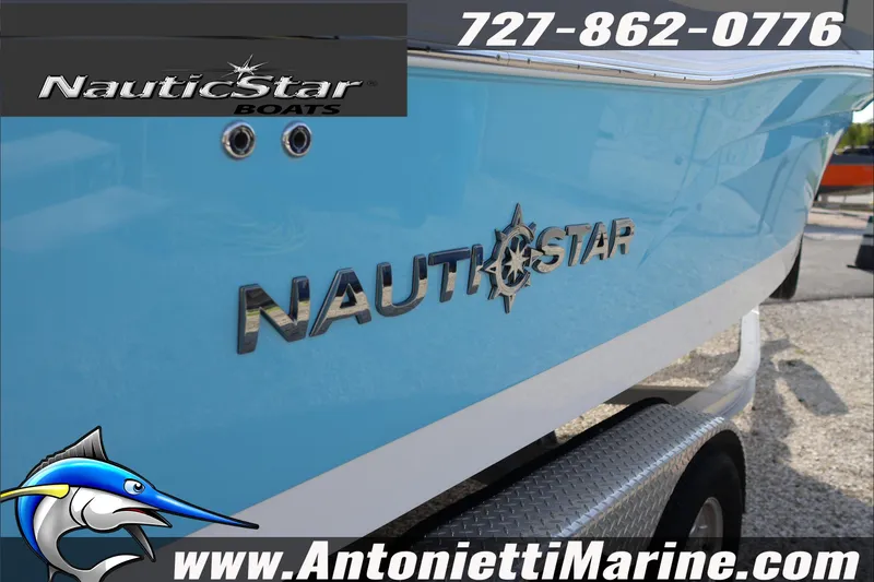 Slide: The Image of 2026 NauticStar 222 Offshore boat with logo, contact number, and website displayed. - 3