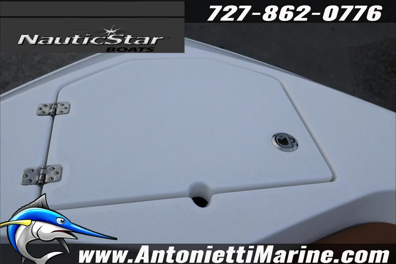 Slide: The Image of 2026 NauticStar 222 Offshore boat deck with logo and contact details. - 46