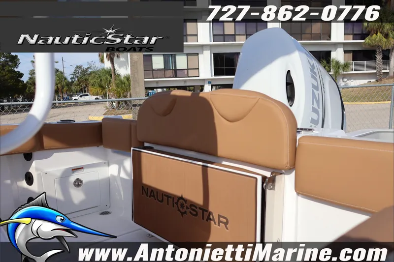 Slide: The Image of 2026 NauticStar 222 Offshore boat interior with Suzuki engine, showcased by Antonietti Marine. - 5