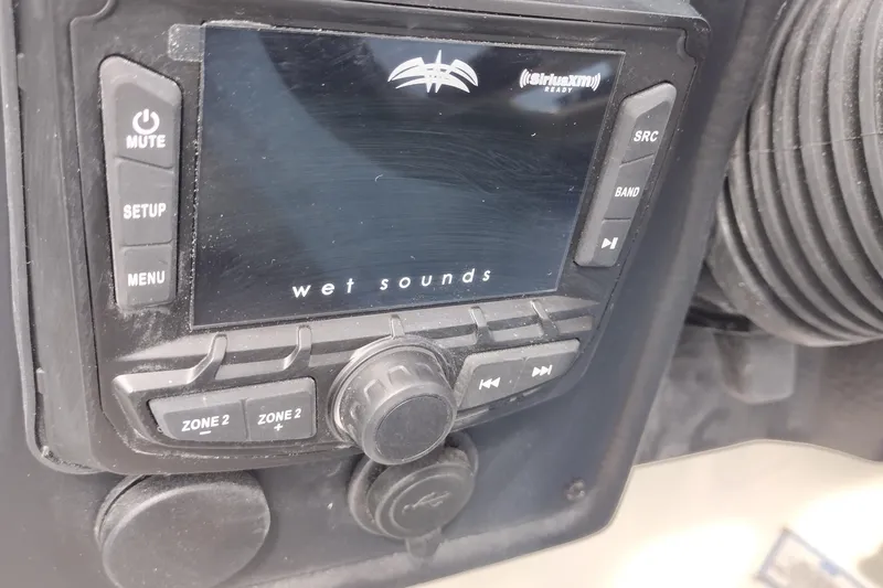 Slide: The Image of Close-up of a Wet Sounds audio system in a 2026 Crownline 288 SS boat. - 32