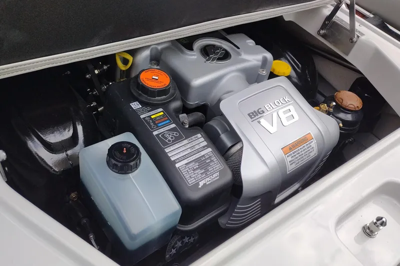 Slide: The Image of 2026 Crownline 288 SS boat engine compartment featuring a powerful Big Block V8 engine. - 38