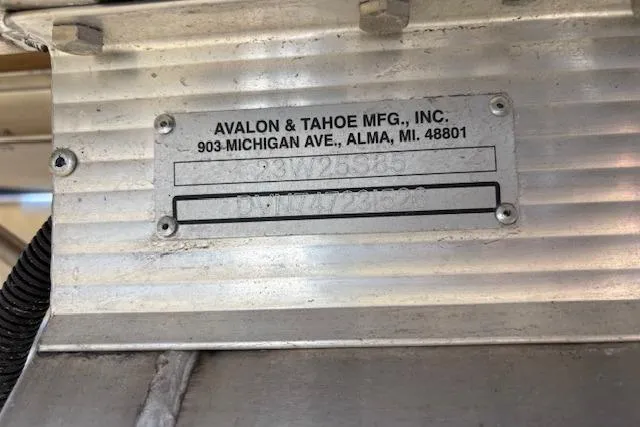 Slide: The Image of Metal identification plate for 2026 Tahoe Pontoon SP 2385 EL, Avalon & Tahoe MFG, Alma, MI. - 27
