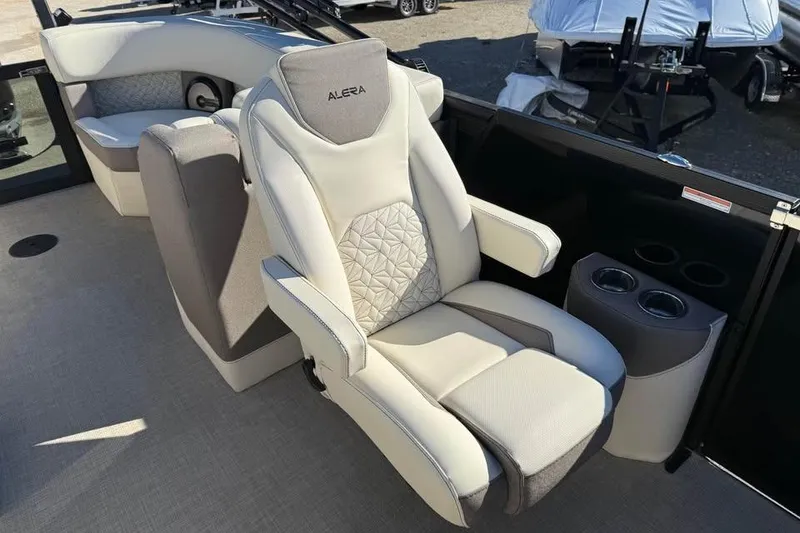 Slide: The Image of Luxury seating in 2026 Alera MQ23 boat, featuring ergonomic design and cup holders. - 14