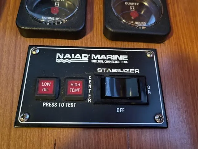 Slide: The Image of Naiad Marine stabilizer control panel on 1994 DeFever Double Cabin yacht. - 46