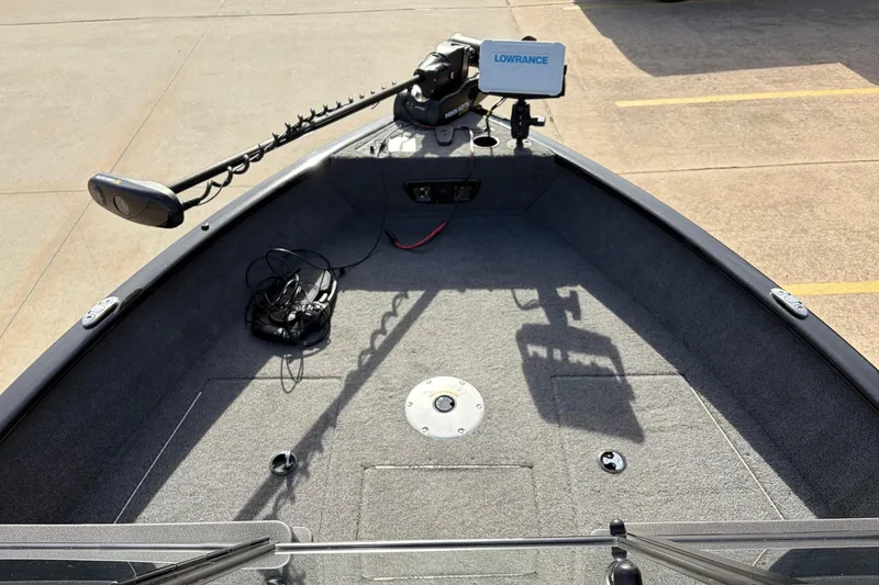 Slide: The Image of 2022 Tracker Pro Guide V-175 Combo boat with Lowrance fishfinder and trolling motor. - 10