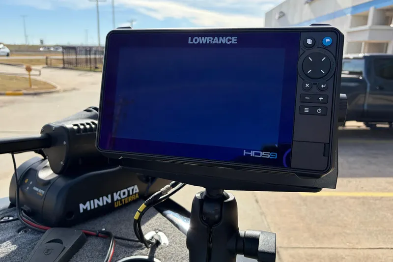 Slide: The Image of Lowrance HDS9 fishfinder on 2022 Tracker Pro Guide V-175 Combo boat with Minn Kota motor. - 12