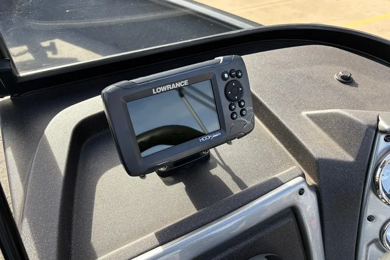 Slide: The Image of Lowrance fish finder on 2022 Tracker Pro Guide V-175 Combo boat dashboard. - 28