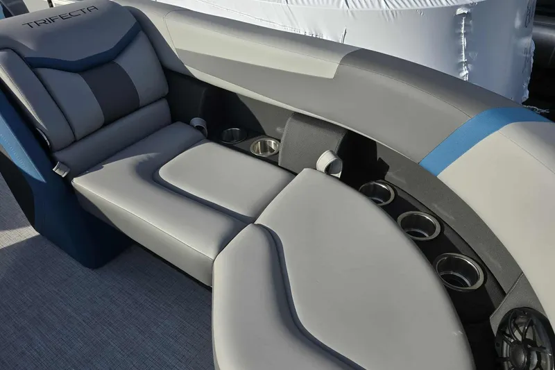Slide: The Image of Luxurious seating on 2026 Trifecta 24ULCS3 boat with cup holders and modern design. - 7