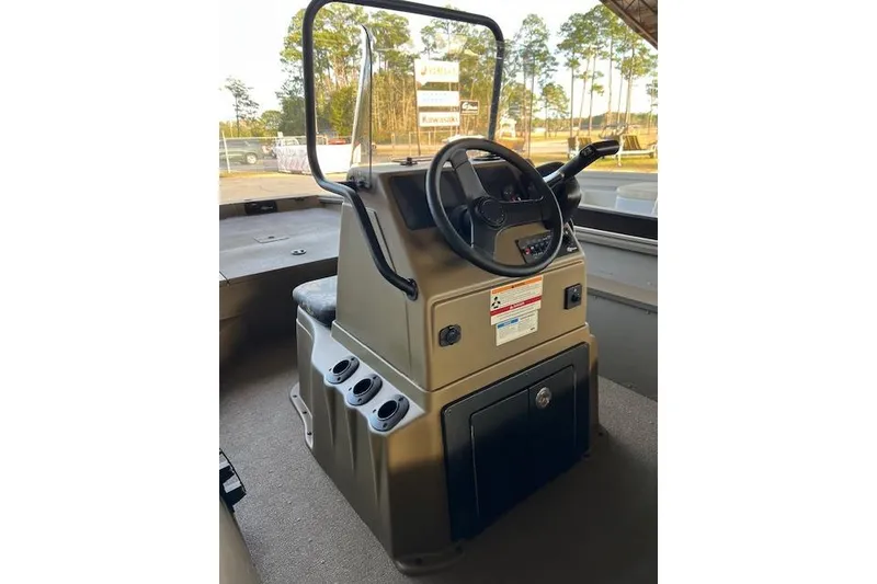 Slide: The Image of 2026 G3 Gator Tough 17 CC boat console with steering wheel and controls. - 5