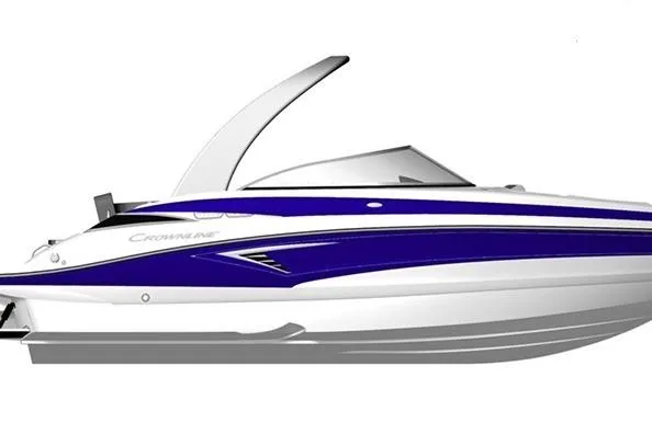 The Image of 2026 Crownline 260 XSS boat, sleek design, blue and white color scheme. - 1