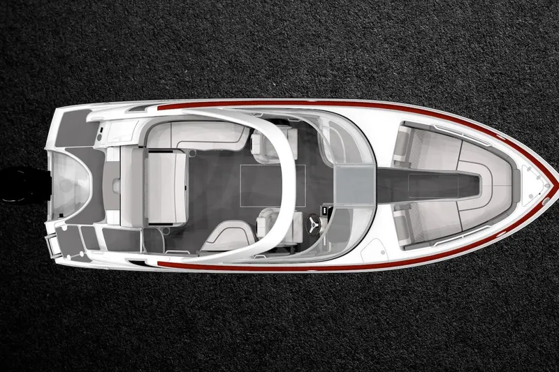 Slide: The Image of Top view of 2026 Crownline 260 XSS boat with sleek design and spacious interior. - 7