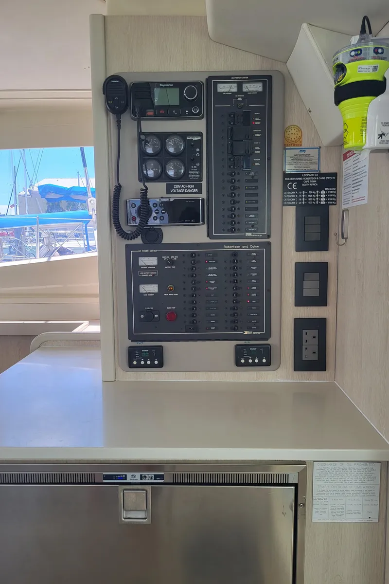 Slide: The Image of Leopard 44 yacht control panel with navigation equipment. - 22