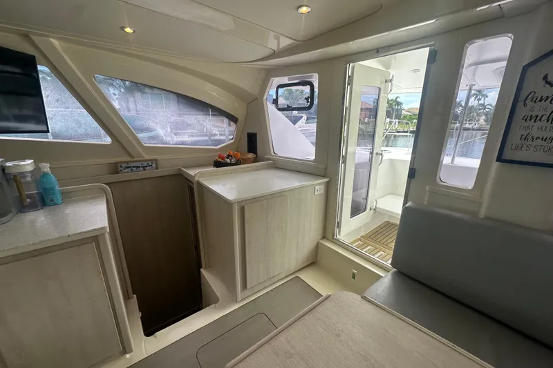 Slide: The Image of Interior of 2016 Leopard 44 yacht with modern design and open deck view. - 41