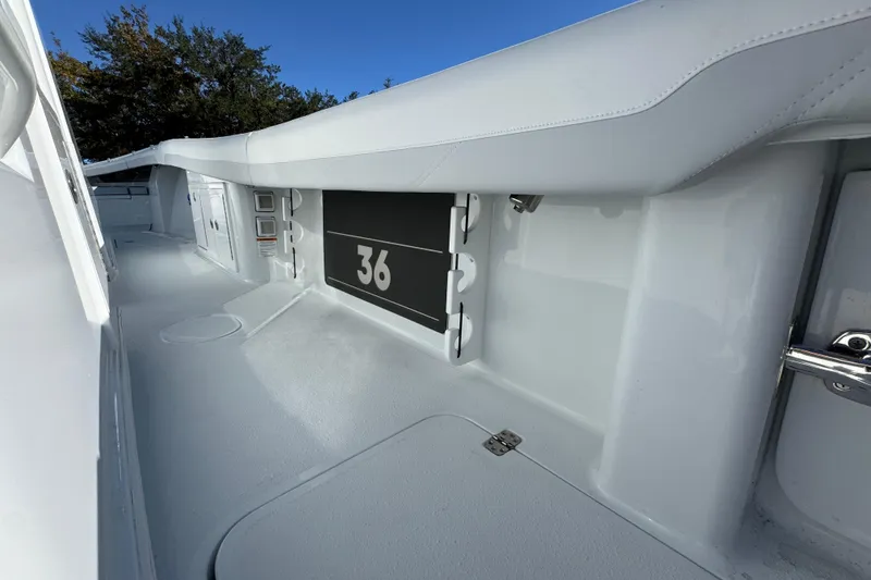 Slide: The Image of 2026 Yellowfin 36 Offshore boat interior, showcasing sleek design and spacious deck. - 45