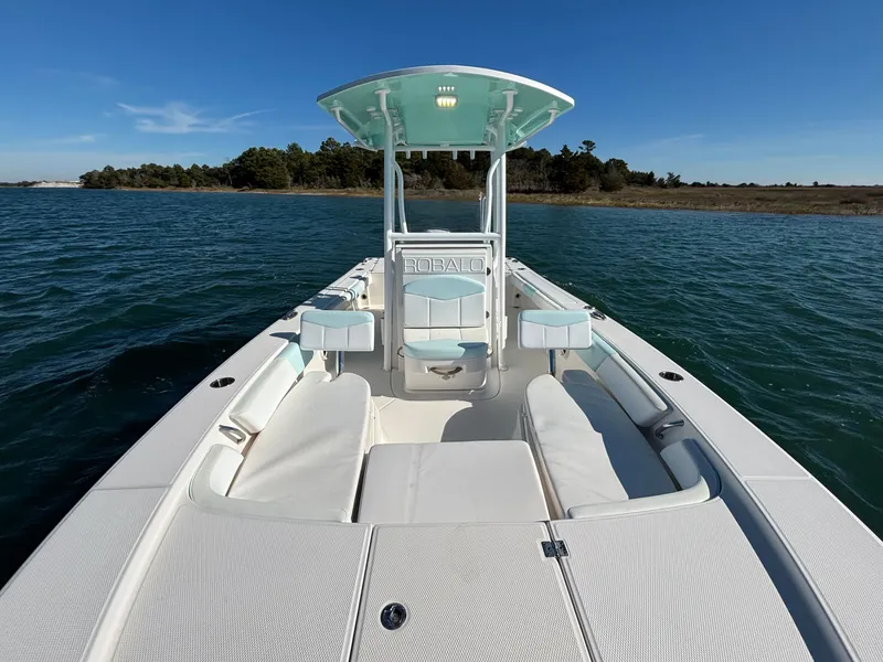 Slide: The Image of 2018 Robalo 246 Cayman boat on calm waters. - 14