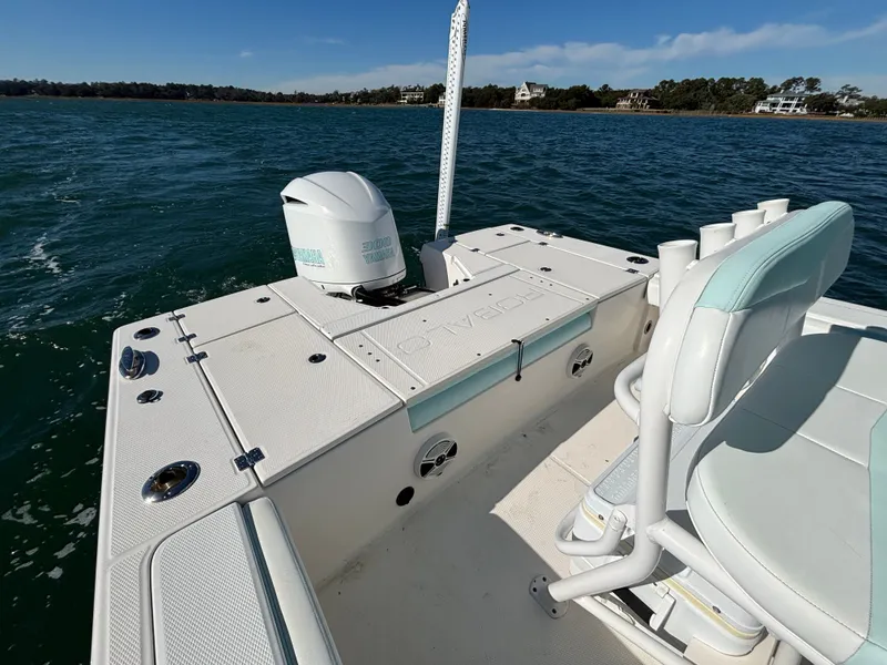 Slide: The Image of 2018 Robalo 246 Cayman boat on water with Yamaha engine. - 17