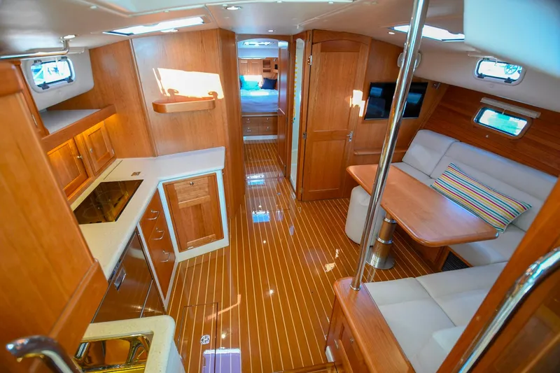 Slide: The Image of Luxurious interior of 2018 MJM 50z yacht with wood finishes and modern amenities. - 25