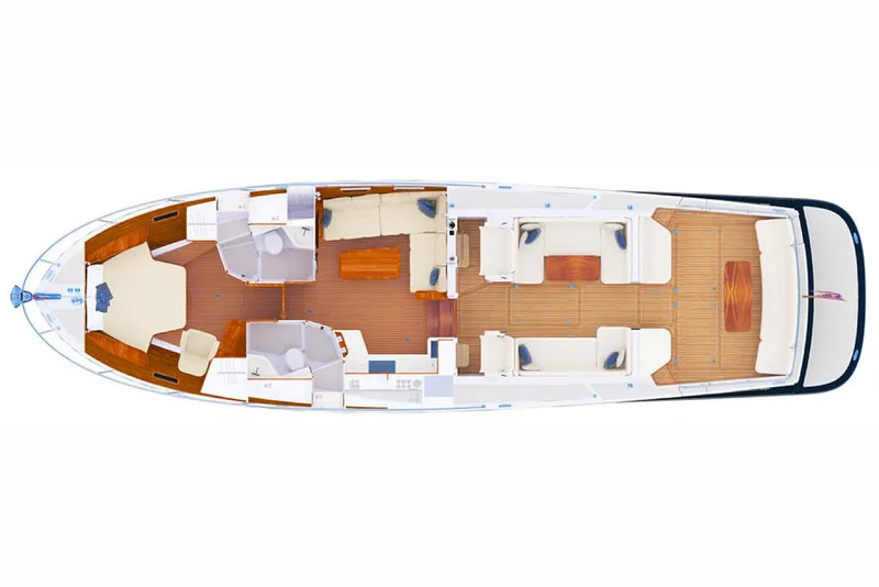 Slide: The Image of Manufacturer Provided Image: Top view of 2018 MJM 50z boat interior layout, showcasing seating and cabin areas. - 54
