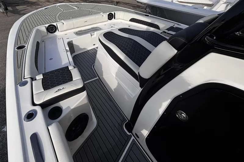 Slide: The Image of 2026 Tidewater 3100 Carolina Bay boat interior with sleek seating and modern design. - 39